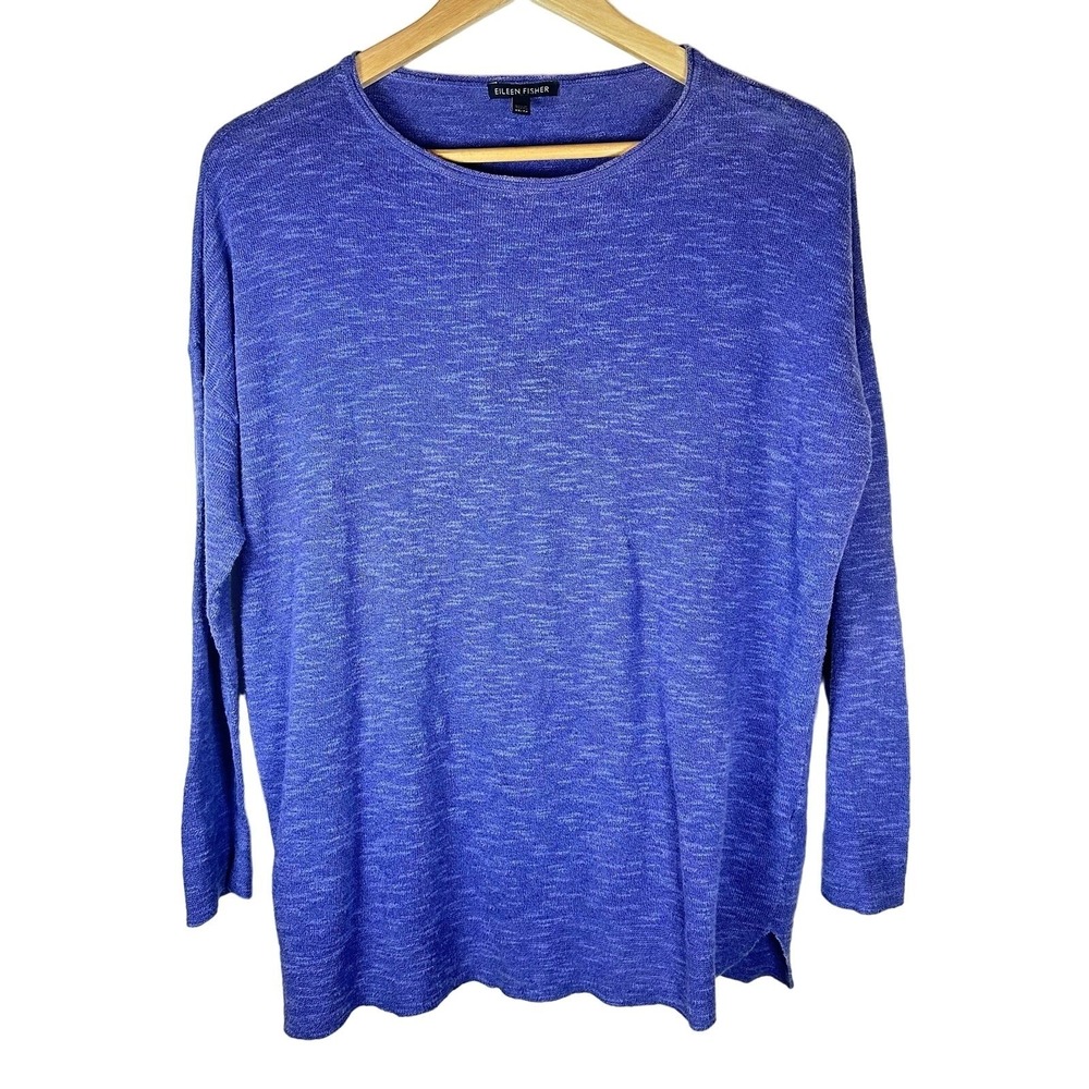 Eileen Fisher organic linen cotton blend purple space dye knit top‎ womans XS